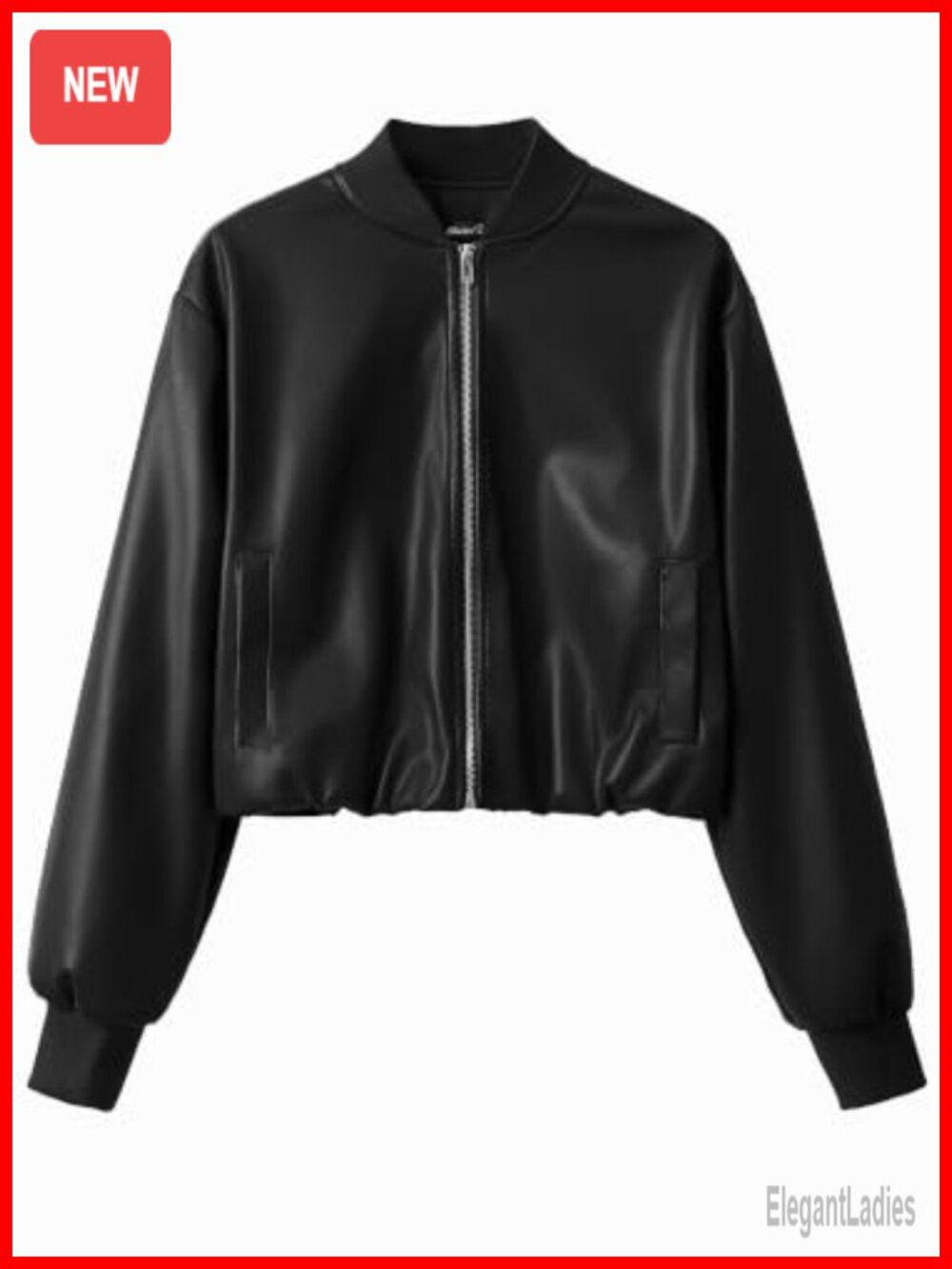 Cropped Faux Leather Zip Up Baseball Jacket Women Ribbed